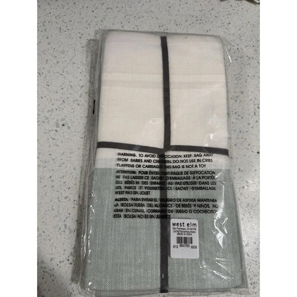 West Elm Napkins Set/4 White Green Colorblock 2 Color Design Contemporary NWT
